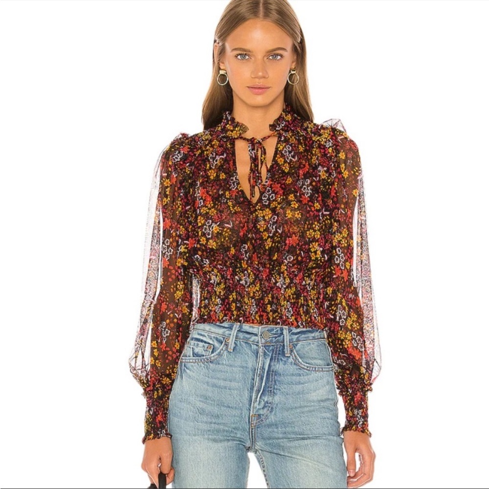 🍂Free People🍂 NWT Twyla mesh floral keyhole blouse Size S